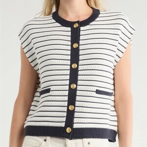 rag & bone Navy and White Striped Cardigan